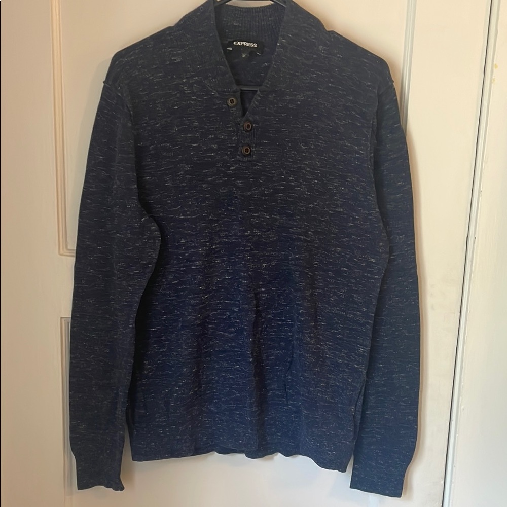 Express Men's Dark Blue V-Neck Sweater